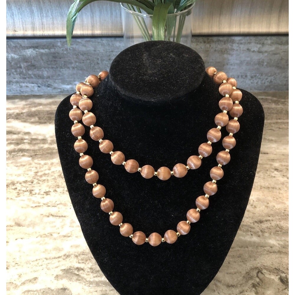 Vintage Silk Champagne/Brown With Gold Tone Beaded Necklace Stationary
